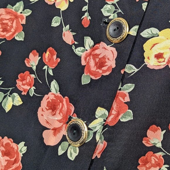 Vintage Handmade Floral Print Retro Shirt Blouse Size Medium Shoulder Pads - Picture 3 of 4